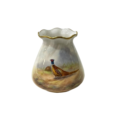 270 - Royal Worcester pheasant vase by Leighton Maybury, 8.5cm.