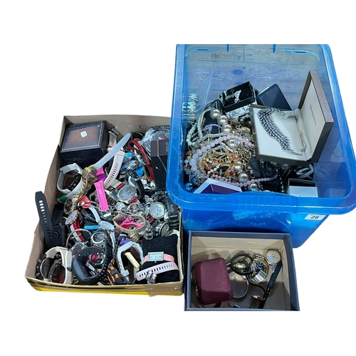 28 - Two boxes of costume jewellery, wristwatches, etc.