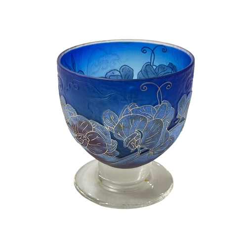 280 - Jonathan Harris Studio Glass Sweet Peas pedestal bowl silver cameo dated 2004 trial piece 1/1, 12.5c... 