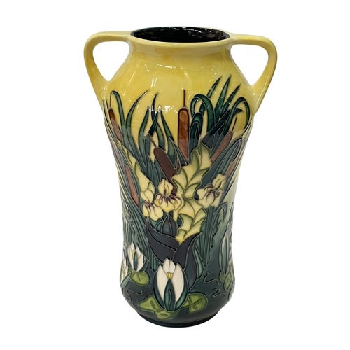 319 - Moorcroft Pottery Lamia two handled vase designed by Rachel Bishop, dated 19/04/03, 26cm, boxed.