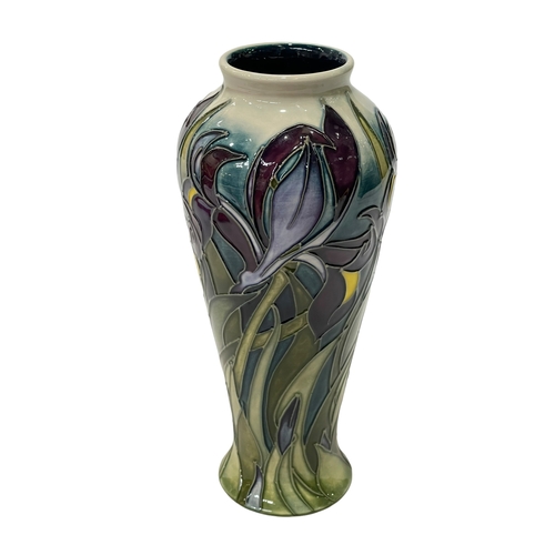 333 - Moorcroft Pottery Ruffled Velvet vase designed by Emma Bossoms, dated 2003, 92/100, 21cm, boxed.