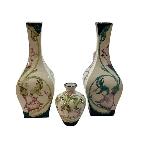 353 - Pair of Black Ryden 'Innocence' vases and smaller 'Innocence' vase designed by Maggie Thompson, 24cm... 