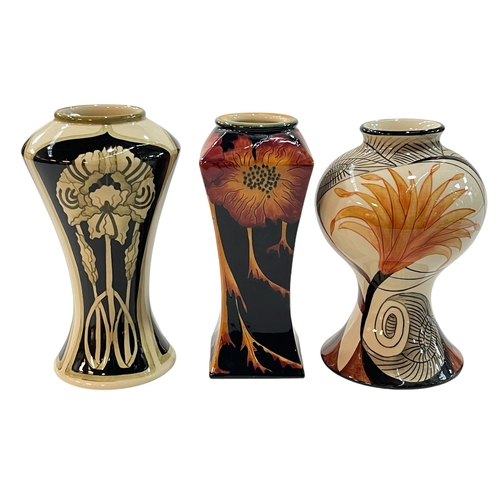 357 - Three Black Ryden vases 'Peony' and 'Icarus' by Kerry Goodwin and 'Creation' by Sian Leeper, each ap... 