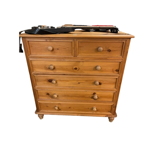 403 - Pine chest of two short above four long drawers, 110cm by 108cm by 52cm.