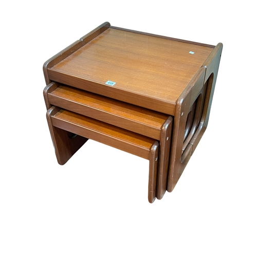 419 - G Plan? nest of three teak tables, largest 46cm by 55cm by 48cm.