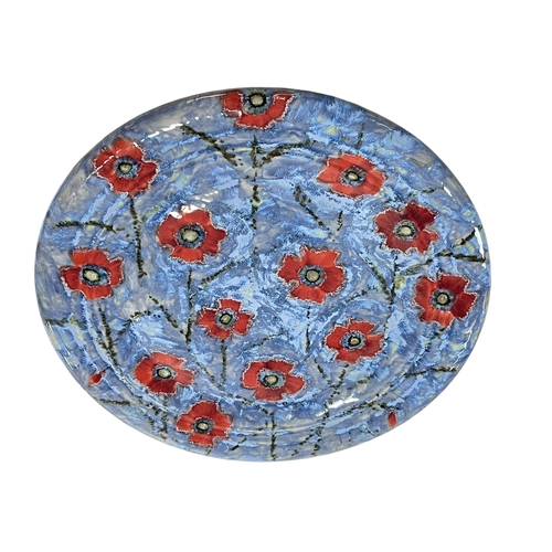 48 - Large Cobridge circular plaque Poppy on Ice by Anita Harris, 42cm diameter.