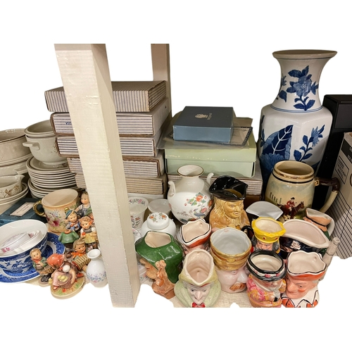 102 - Collection of Royal Doulton Lambeth ware, boxed collectors plates, LP records, toby jugs, clown scul... 