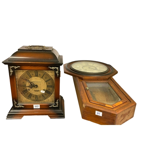 117 - Victorian American 8 day regulator wall clock and a President mantel clock.