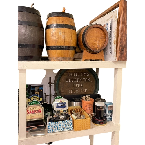 120 - Collection of breweriana memorabilia including barrels, signs, tankards, beer bottles, etc.