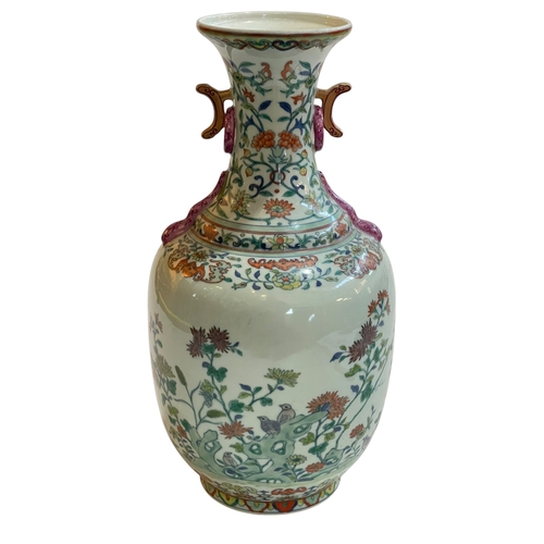 173 - Fine Chinese famille rose vase with birds and foliage decoration, seal mark to base, 34.5cm.