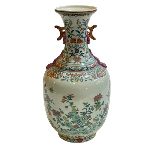 173 - Fine Chinese famille rose vase with birds and foliage decoration, seal mark to base, 34.5cm.