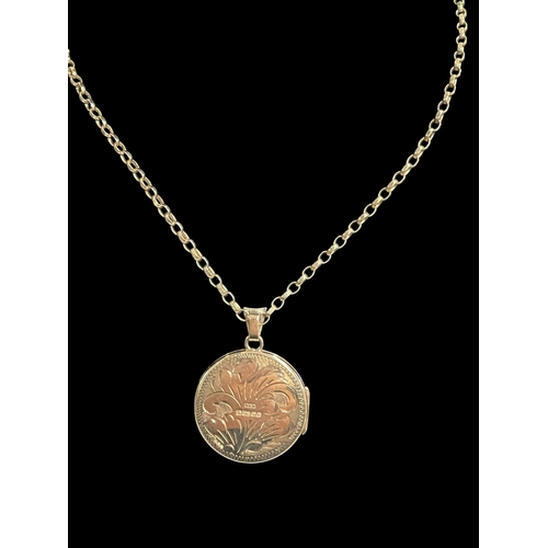 198 - 9 carat gold photo locket with 9 carat gold chain necklace, 42cm length.