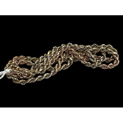 201 - 9 carat three colour gold rope twist necklace, 44cm length.