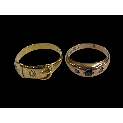 202 - 9 carat gold, sapphire and diamond ring, and 18 carat gold diamond set buckle ring (2).