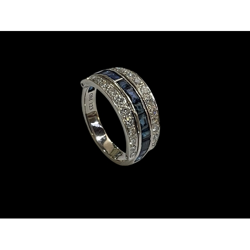 214 - Impressive sapphire and diamond 18 carat white gold ring, size T.