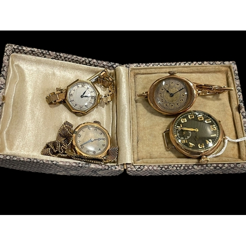 217 - Four 9 carat gold vintage watches.