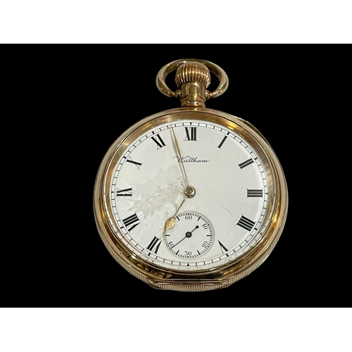 221 - Waltham gold plated keyless pocket watch.