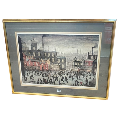 296 - L S Lowry, Our Town, limited edition print, signed and numbered 570/850 in the margin, in glazed fra... 