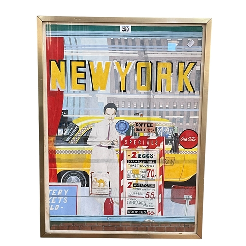 298 - New York, gouache, signed and dated 78 bottom right, 61cm by 44.5cm, framed.