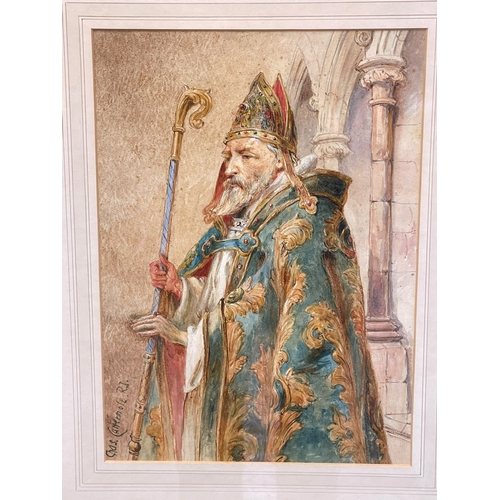 300 - Charles Cattermole, Portrait of a Bishop, framed watercolour, and George Cattermole, Minister at Pra... 