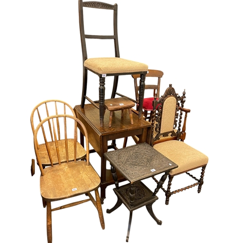 328 - Collection of seven various Victorian, Edwardian and later chairs, drop leaf dining table, drop leaf... 