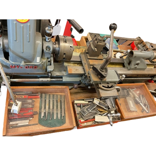 353 - Vintage Myford lathe and accessories.