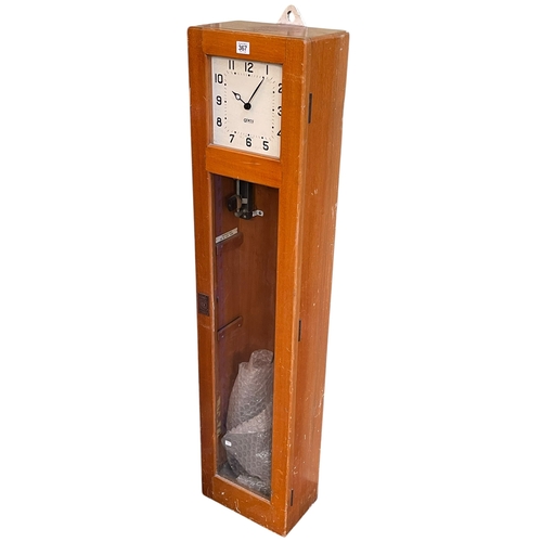 367 - Gents of Leicester vintage Pulsynetic Master clock, 128cm by 29cm by 18cm.