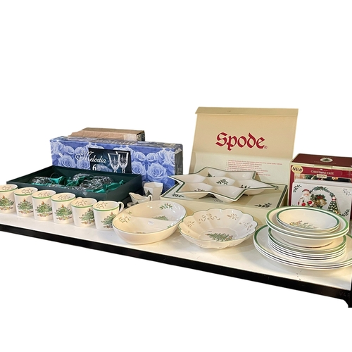 63 - Collection of Spode Christmas Tree Pottery, boxed glasswares, etc.