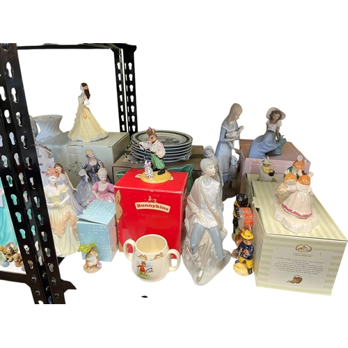 64 - Collection of Royal Doulton Bunnykins, Bramley Hedge, Coalport lady figurines, Wade Whimsies, Nao, A... 