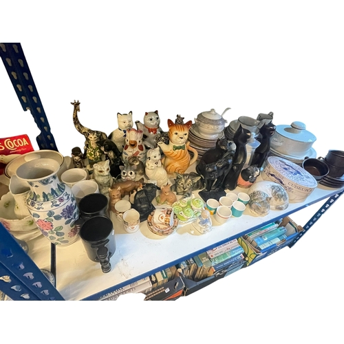 88 - Large collection of assorted china including commemorative wares, cat ornaments, Continental pottery... 