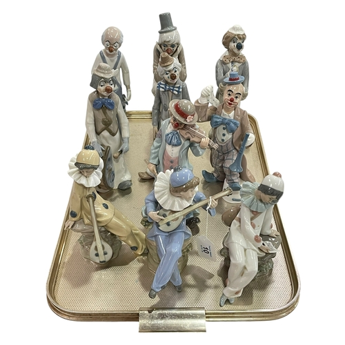 10 - Three Nao, two Leonardo and five Cascade Clown and Pierrot figures.