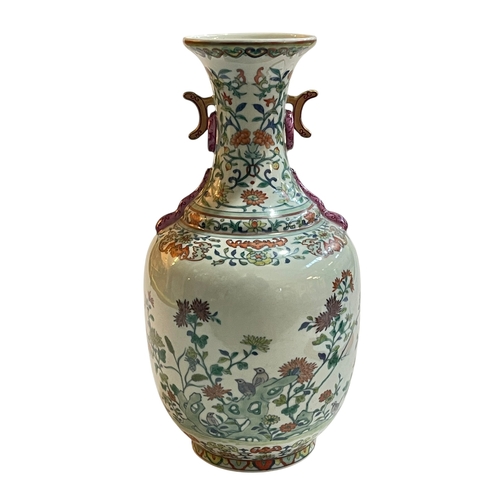 101 - Fine Chinese Famille Rose vase with bird and foliage decoration, seal mark to base, 34.5cm.