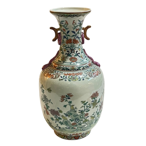 101 - Fine Chinese Famille Rose vase with bird and foliage decoration, seal mark to base, 34.5cm.