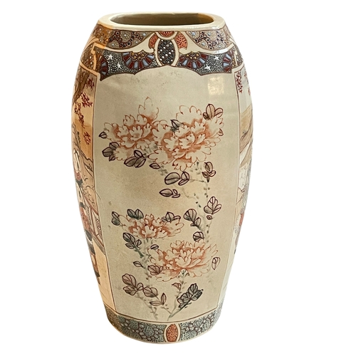 102 - Japanese Meiji large Satsuma vase decorated with figure and floral panels, signed to base, 31cm.