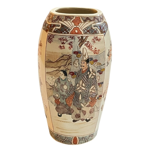 102 - Japanese Meiji large Satsuma vase decorated with figure and floral panels, signed to base, 31cm.