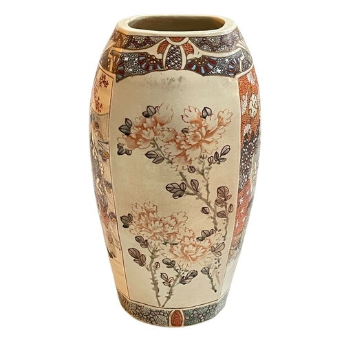 102 - Japanese Meiji large Satsuma vase decorated with figure and floral panels, signed to base, 31cm.