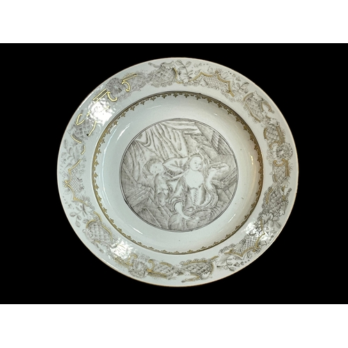 103 - Chinese pottery plate decorated with figures and floral and gilt border, 22cm.