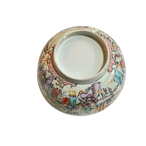 108 - Chinese Export Famille Rose bowl decorated with figures in interiors, Qing Dynasty, 26cm.