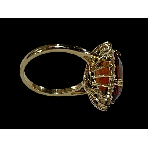 126 - Golden citrine and diamond cluster ring set in 18 carat yellow gold, citrine 7.35 carats, diamonds 0... 