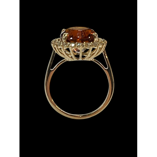 126 - Golden citrine and diamond cluster ring set in 18 carat yellow gold, citrine 7.35 carats, diamonds 0... 