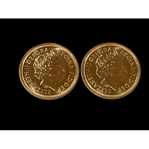 131 - Two gold half sovereigns, both dated 2000.