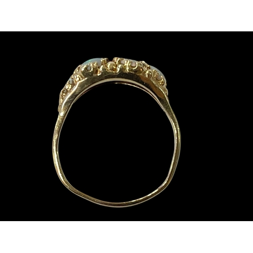 158 - 14 carat gold six stone opal ring, size U.