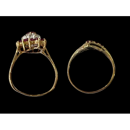 168 - Two 9 carat gold, ruby and diamond rings, sizes O & M.