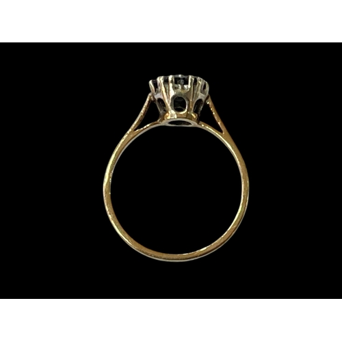 169 - 18 carat gold, sapphire and diamond claw set ring, size O.