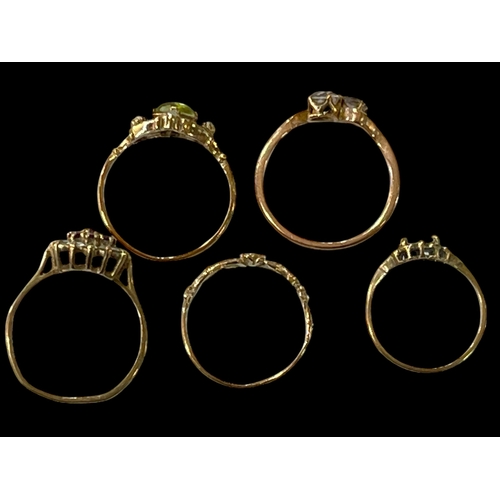 183 - Five 9 carat gold rings.