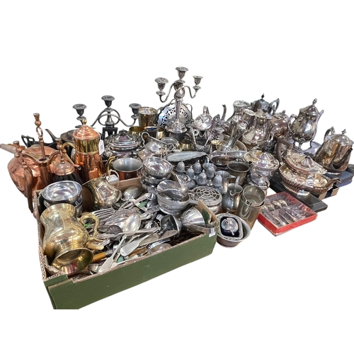 51 - Good collection of silver plated wares including teapots, cutlery, gravy boats, etc, together with c... 