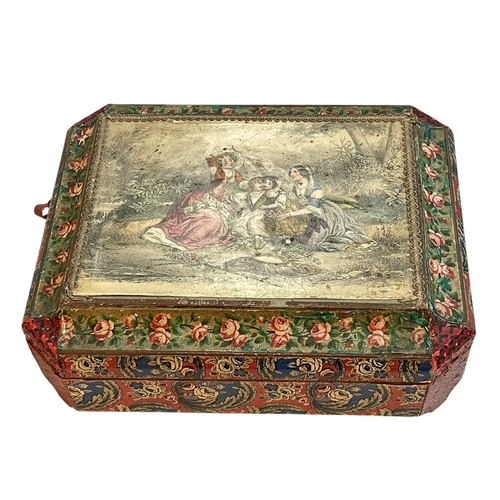 92 - 19th Century ornate sewing or jewellery box, 28cm by 10cm.