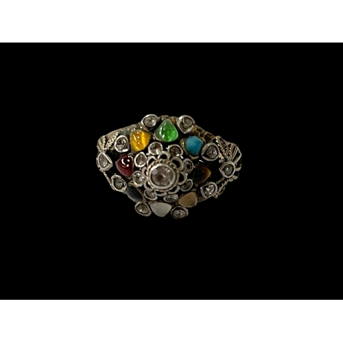 149 - Multi-gem stone 14k gold ring, size K.