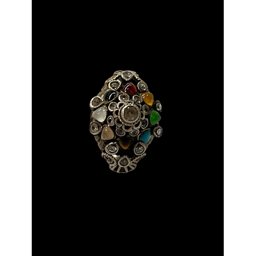 149 - Multi-gem stone 14k gold ring, size K.