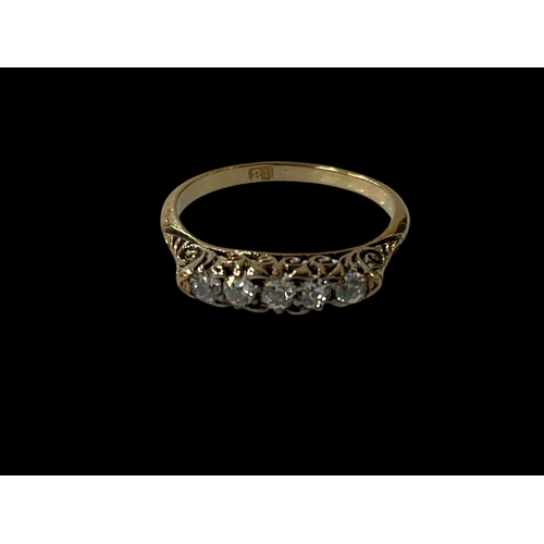 152 - Diamond five stone 18 carat gold ring, size O.